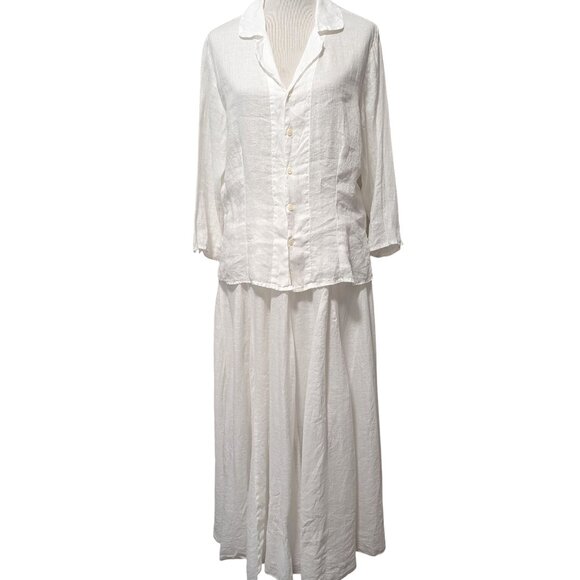 CP Shades Womens Size M White 100% Linen Button Up Shirt Maxi Pull On Skirt Set - Picture 1 of 10